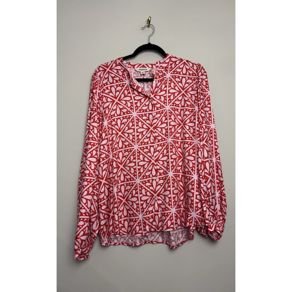 Boden Womens Flame Scarlet Blouse Size US 14 UK 18 Long Sleeve Button Red Top